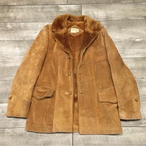 Luxury Leather Vintage Jacket Car Coat Jacket Faux Sherpa Collar Size Medium